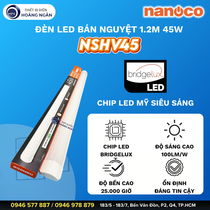 Đèn LED Bán Nguyệt Thân Nhôm 1.2m NSHV456 45W Nanoco