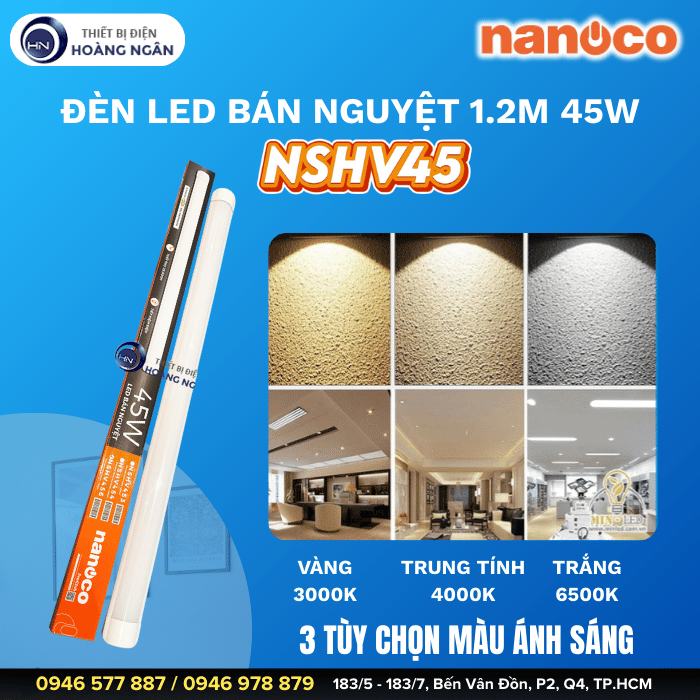 Đèn LED Bán Nguyệt Thân Nhôm 1.2m NSHV456 45W Nanoco