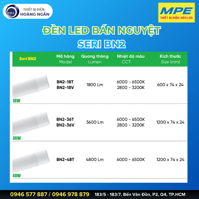 Đèn LED Bán Nguyệt Thân Nhựa MPE Seri BN2