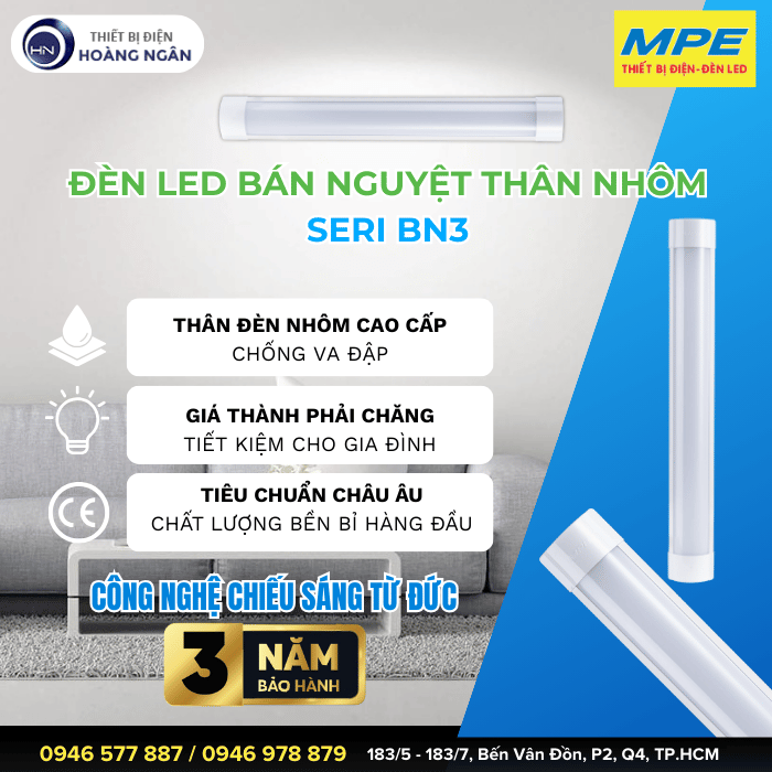 Đèn LED Bán Nguyệt Thân Đèn Nhôm MPE  Seri BN3&nbsp;