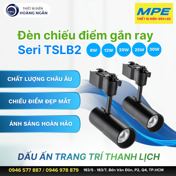 Đèn LED Chiếu Điểm Gắn Ray Vỏ Sơn Đen MPE  Seri TSLB2