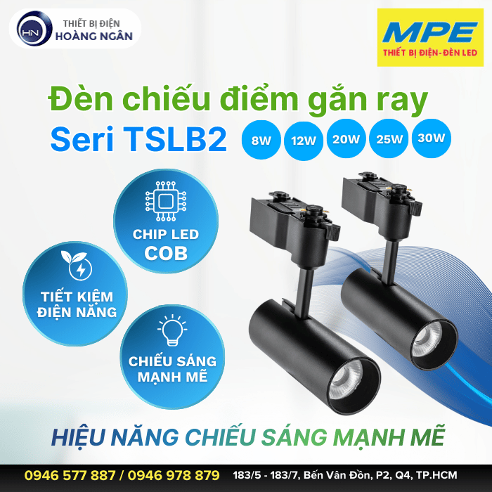 Đèn LED Chiếu Điểm Gắn Ray Vỏ Sơn Đen MPE  Seri TSLB2