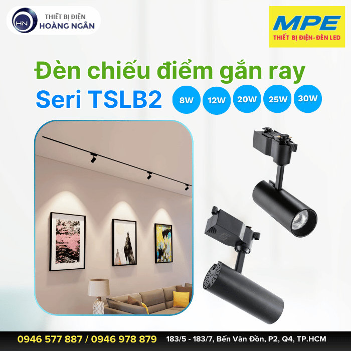 Đèn LED Chiếu Điểm Gắn Ray Vỏ Sơn Đen MPE  Seri TSLB2