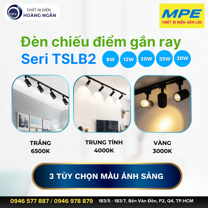 Đèn LED Chiếu Điểm Gắn Ray Vỏ Sơn Đen MPE  Seri TSLB2
