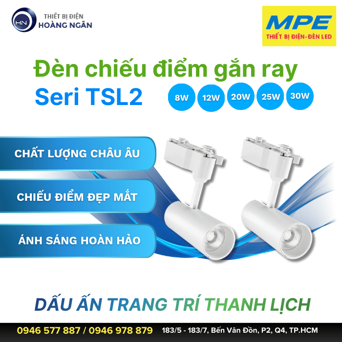 Đèn LED Chiếu Điểm Gắn Ray Vỏ Sơn Trắng MPE  Seri TSL2