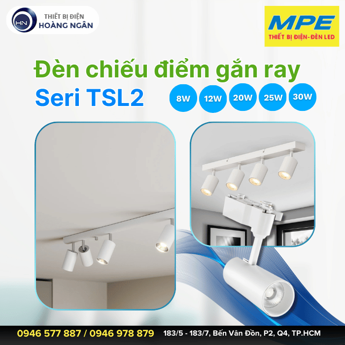 Đèn LED Chiếu Điểm Gắn Ray Vỏ Sơn Trắng MPE | Seri TSL2
