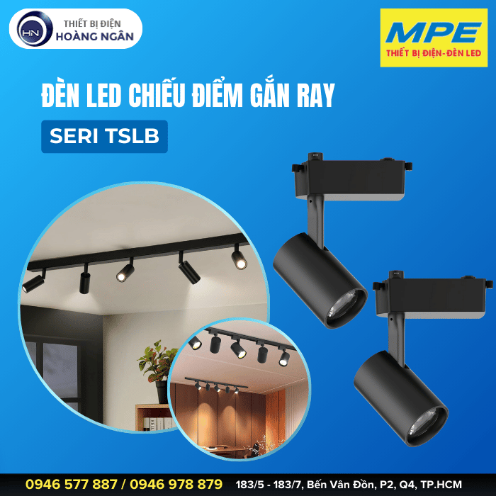 Đèn LED Chiếu Điểm Gắn Ray Vỏ Sơn Đen MPE  Seri TSLB
