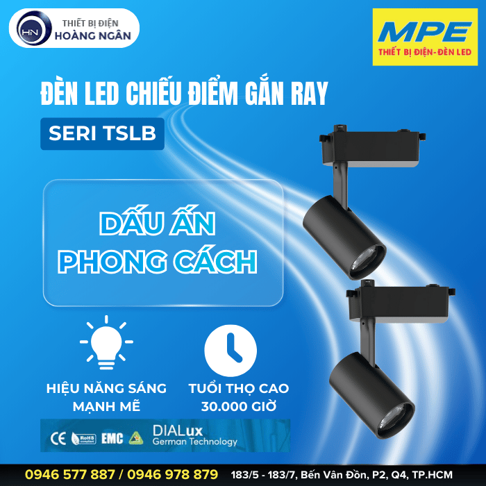 Đèn LED Chiếu Điểm Gắn Ray Vỏ Sơn Đen MPE  Seri TSLB