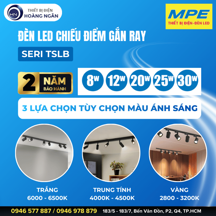 Đèn LED Chiếu Điểm Gắn Ray Vỏ Sơn Đen MPE  Seri TSLB