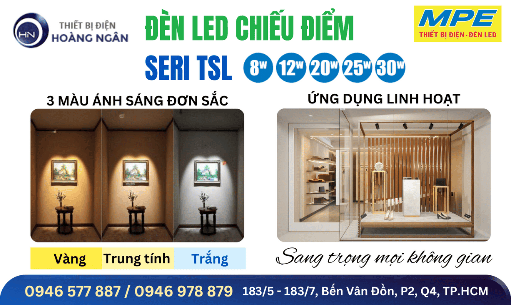 Đèn LED Chiếu Điểm Thanh Ray TSL, TSLB 3 màu ánh sáng