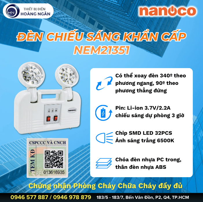 Đèn LED Chiếu Sáng Khẩn Cấp 2W NEM21351 Nanoco  Có Chứng Nhận PCCC