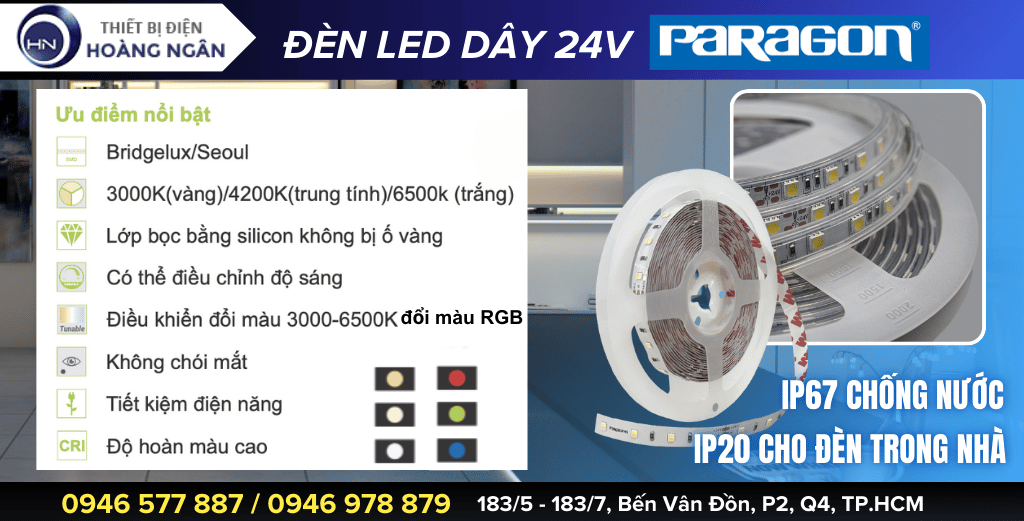 Đèn LED Dây 24V Paragon IP20, IP67 - Đèn LED Dây trang trí