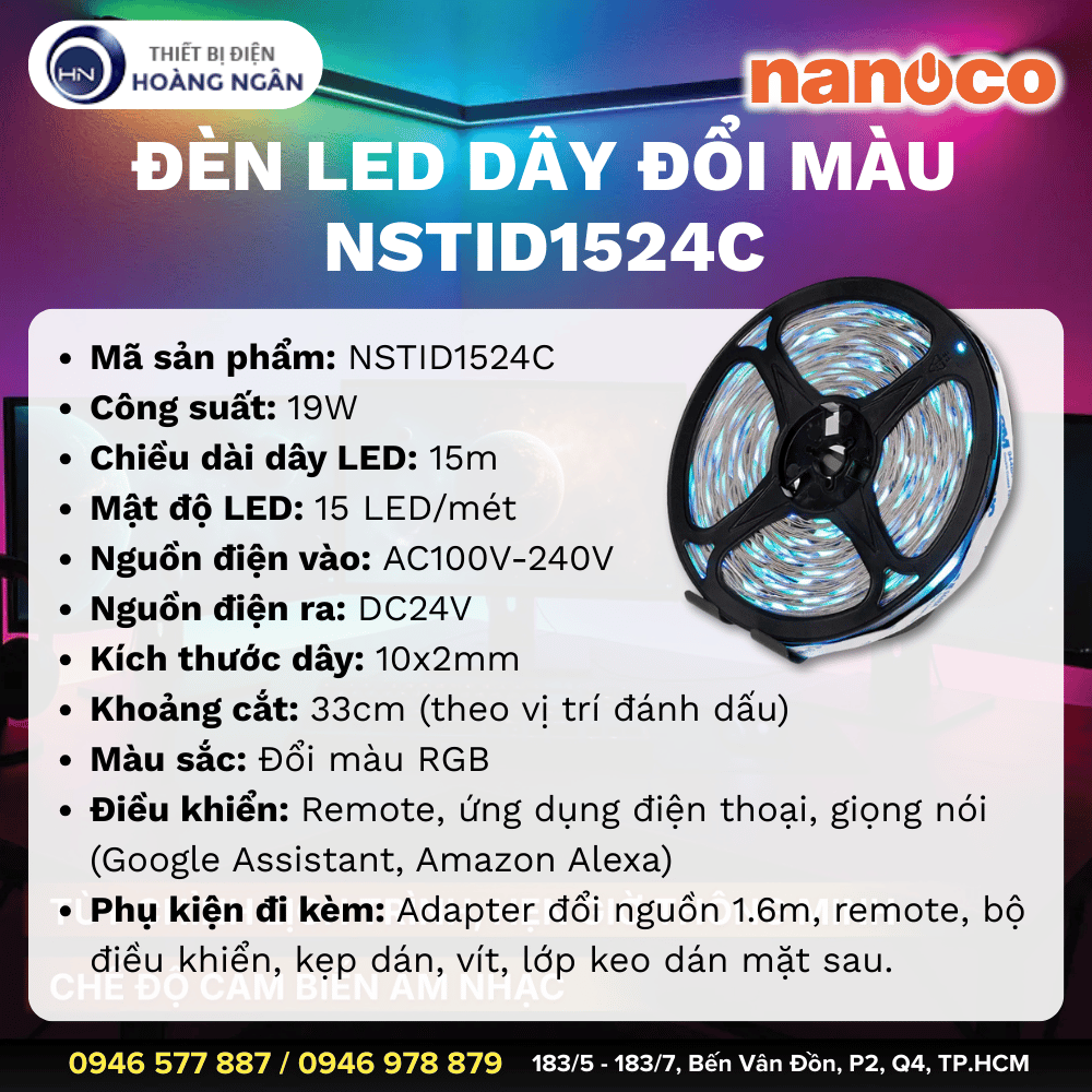 Đèn LED Dây Đổi Màu Nanoco NSTID1524C