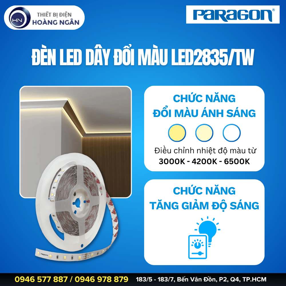 Đèn LED Dây Đổi Màu Cao Cấp Paragon LED2835TW