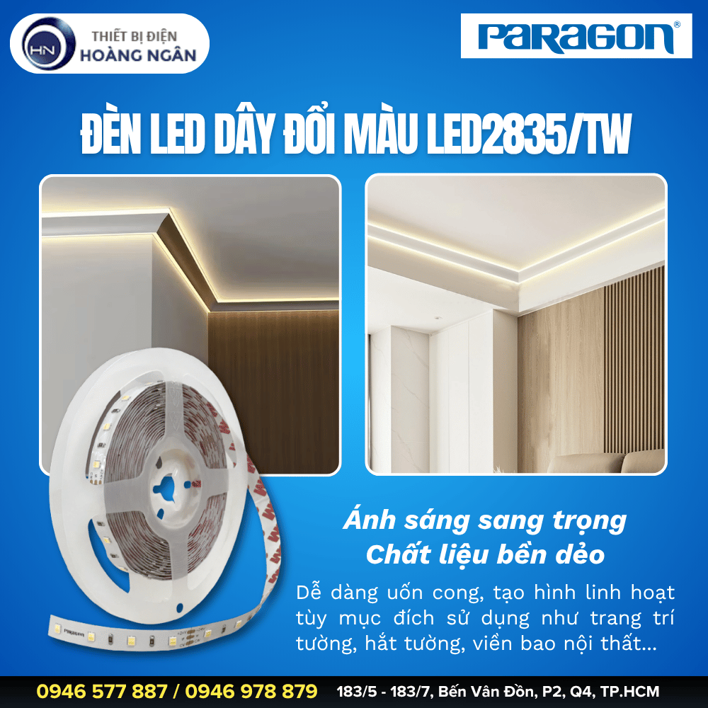 Đèn LED Dây Đổi Màu Cao Cấp Paragon LED2835TW