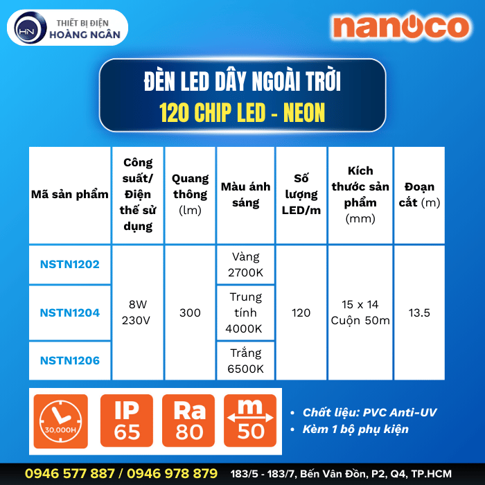 Đèn LED Dây NEON Ngoài Trời 120 Chip LED NSTN1202 Nanoco