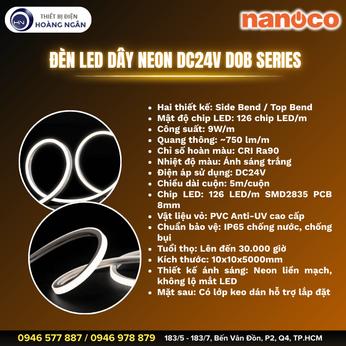Đèn LED Dây Neon Ngoài Trời 120 Chip LED Nanoco DC24V