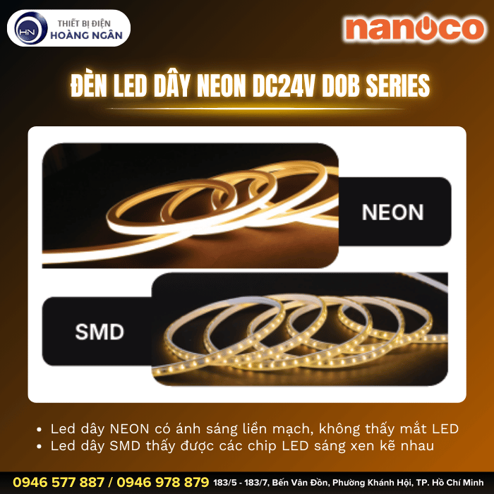 Đèn LED Dây Neon Ngoài Trời 120 Chip LED Nanoco DC24V