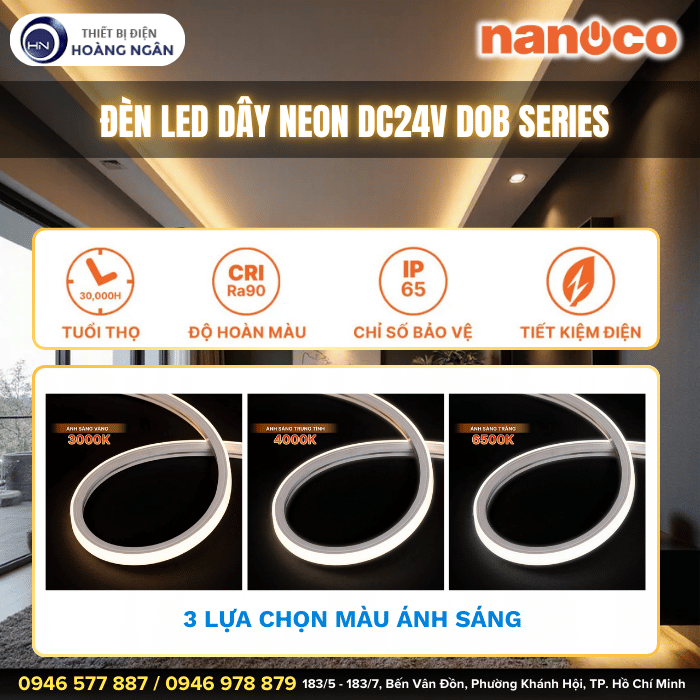 Đèn LED Dây Neon Sử Dụng Ngoài Trời IP65 120 Chip LED DC24V Nanoco