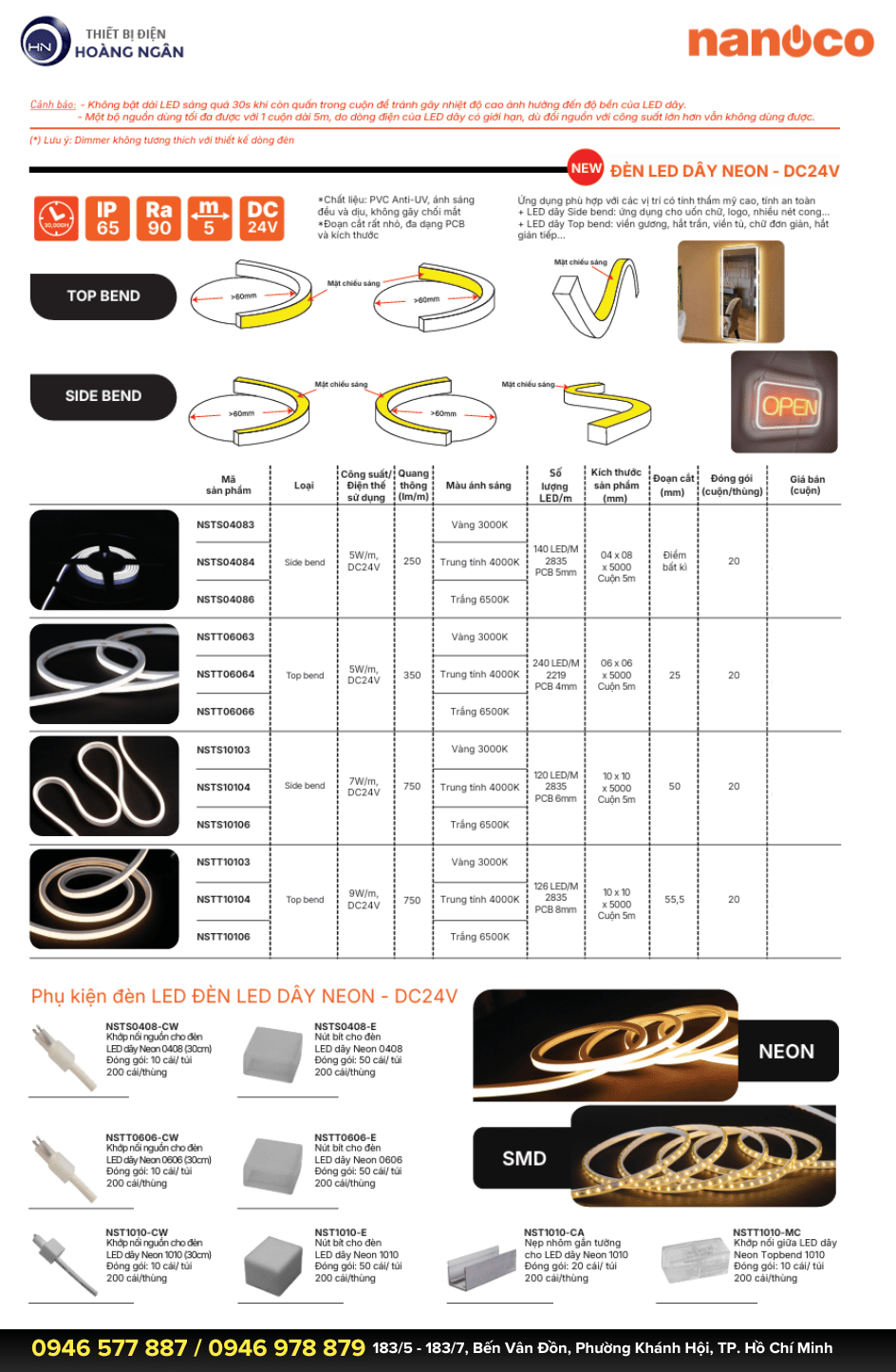 Đèn LED Dây Neon Sử Dụng Ngoài Trời IP65 120 Chip LED DC24V Nanoco