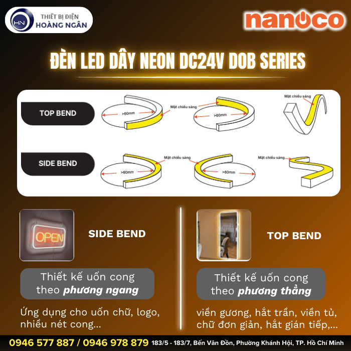 Đèn LED Dây Neon Sử Dụng Ngoài Trời IP65 120 Chip LED DC24V Nanoco