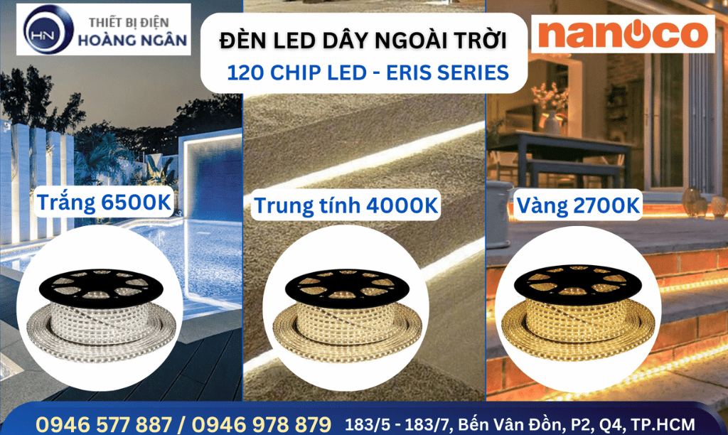 Đèn LED dây ngoài trời 120 chip LED Nanoco - Eris Series - 3 Màu ánh sáng đơn sắc