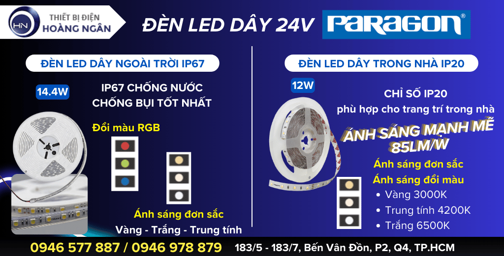 Đèn LED dây ngoài trời Paragon IP67, đèn led dây 24v IP20