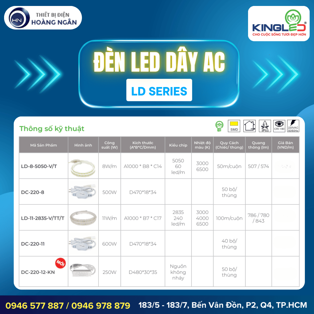 Đèn LED Dây Ngoài Trời Chống Nước KINGLED AC  LD Series