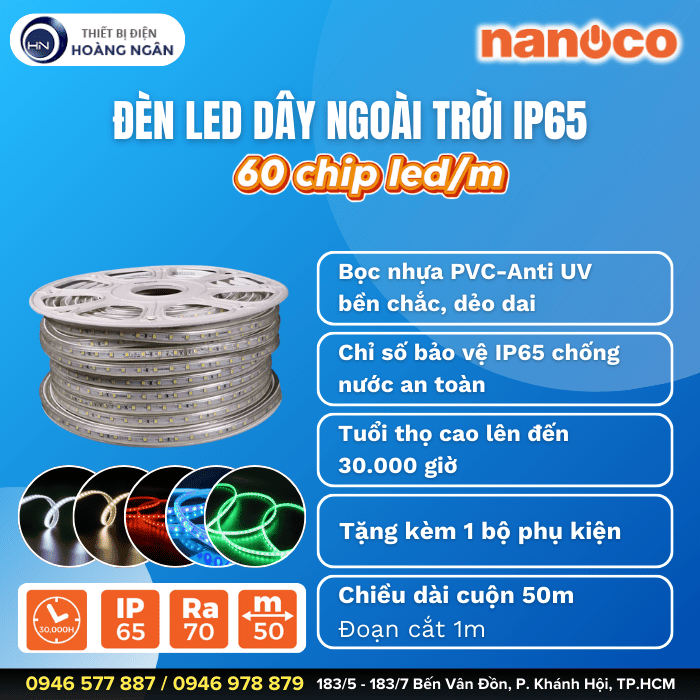 Đèn LED Dây Ngoài Trời Nanoco 60 chip LED IP65