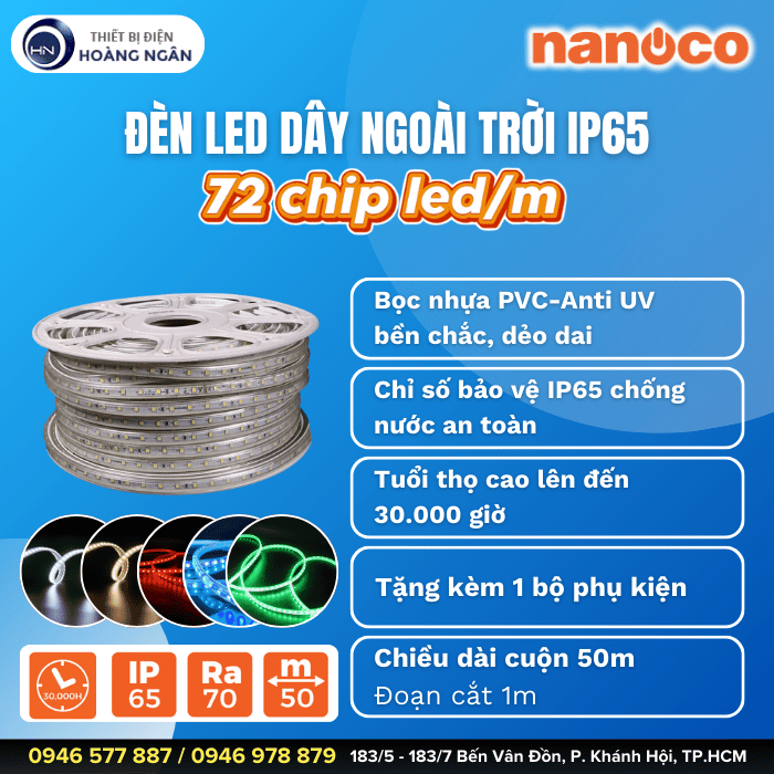 Đèn LED Dây Ngoài Trời Nanoco 72 chip LED IP65