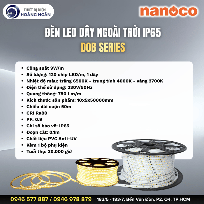 Đèn LED Dây Ngoài Trời IP65 Nanoco - DOB Series