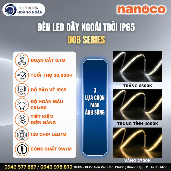 Đèn LED Dây Ngoài Trời IP65 Nanoco - DOB Series