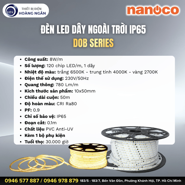 Đèn LED dây ngoài trời IP65 Nanoco - DOB Series