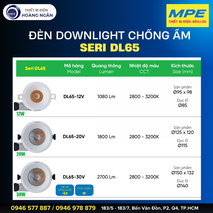 Đèn LED Downlight Âm Trần Chống Ẩm MPE  Seri DL65