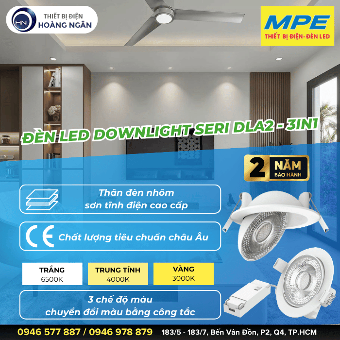 Đèn LED Downlight Âm Trần Điều Chỉnh Hướng Chiếu Sáng MPE  Seri DLA2 - 3IN1