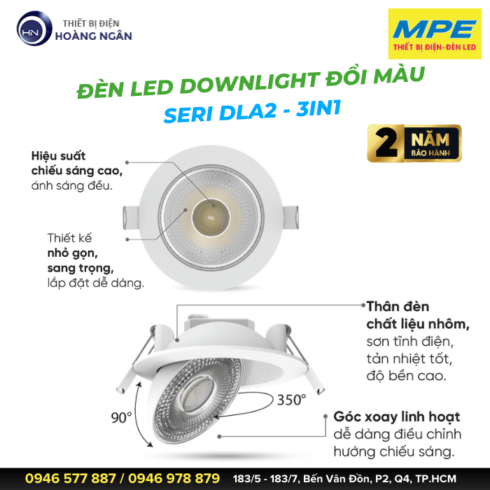 Đèn LED Downlight Âm Trần Điều Chỉnh Hướng Chiếu Sáng MPE  Seri DLA2 - 3IN1