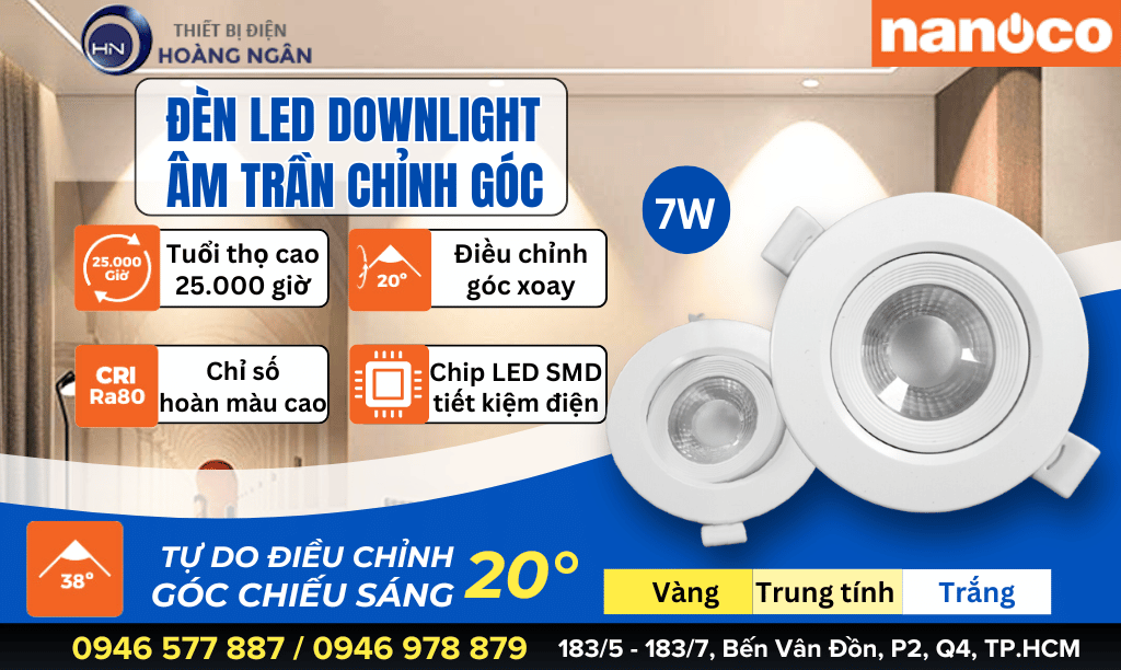 Đèn LED Downlight Chỉnh Góc Nanoco NADL076 