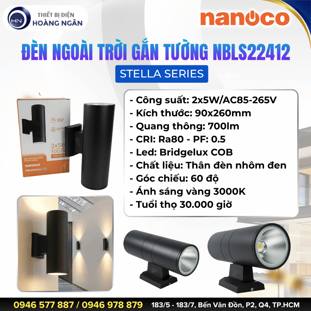 Đèn LED Gắn Tường Ngoài Trời NBLS22412 Nanoco