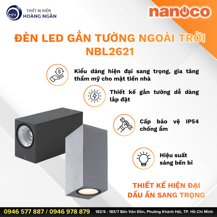 Đèn LED Gắn Tường Ngoài Trời NBL2621B Nanoco