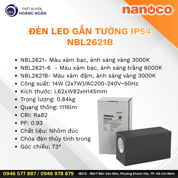 Đèn LED Gắn Tường Ngoài Trời NBL2621B Nanoco