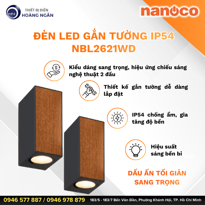 Đèn LED Gắn Tường Ngoài Trời Màu Gỗ NBL2621WD Nanoco