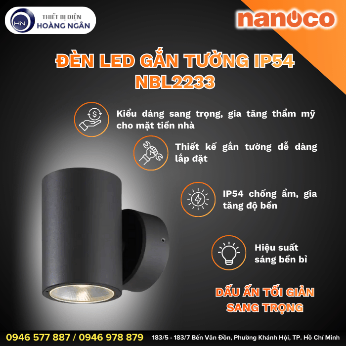 Đèn LED Gắn Tường Ngoài Trời NBL2233 Nanoco