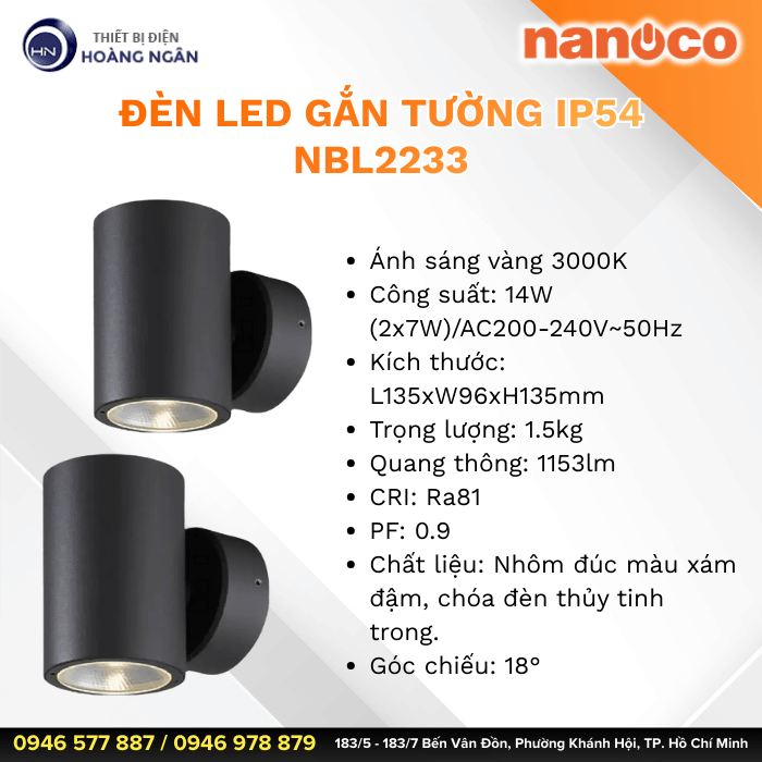 Đèn LED Gắn Tường Ngoài Trời NBL2233 Nanoco