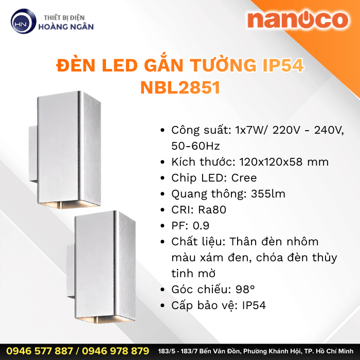 Đèn LED Gắn Tường Ngoài Trời NBL2851 Nanoco