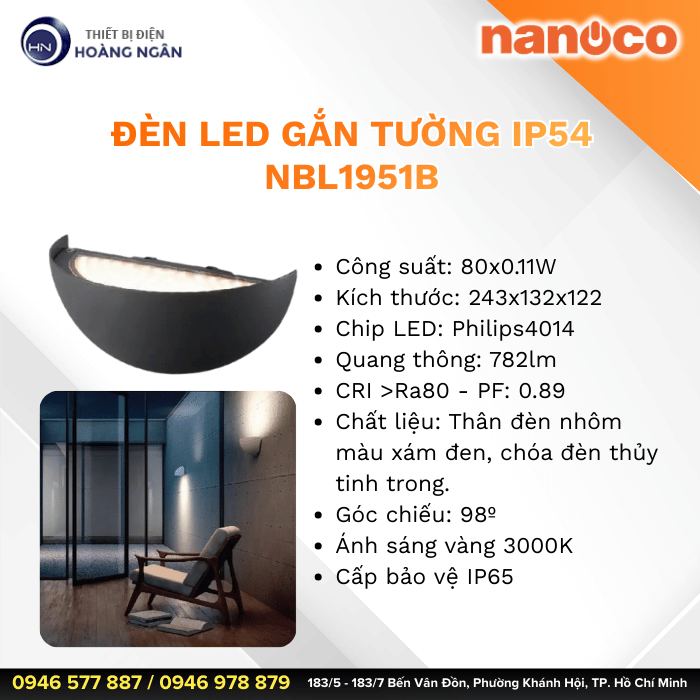 Đèn LED Gắn Tường Ngoài Trời NBL1951B Nanoco