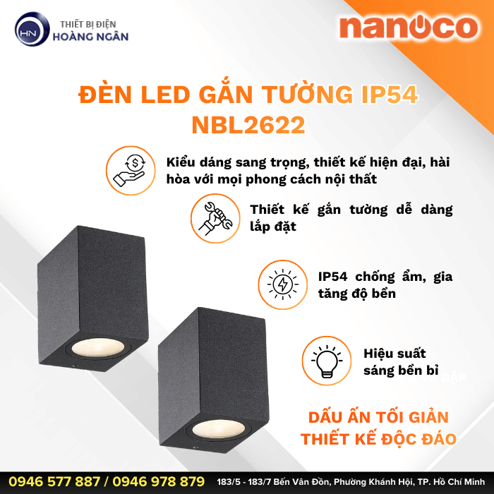 Đèn LED Gắn Tường Ngoài Trời NBL2622 Nanoco