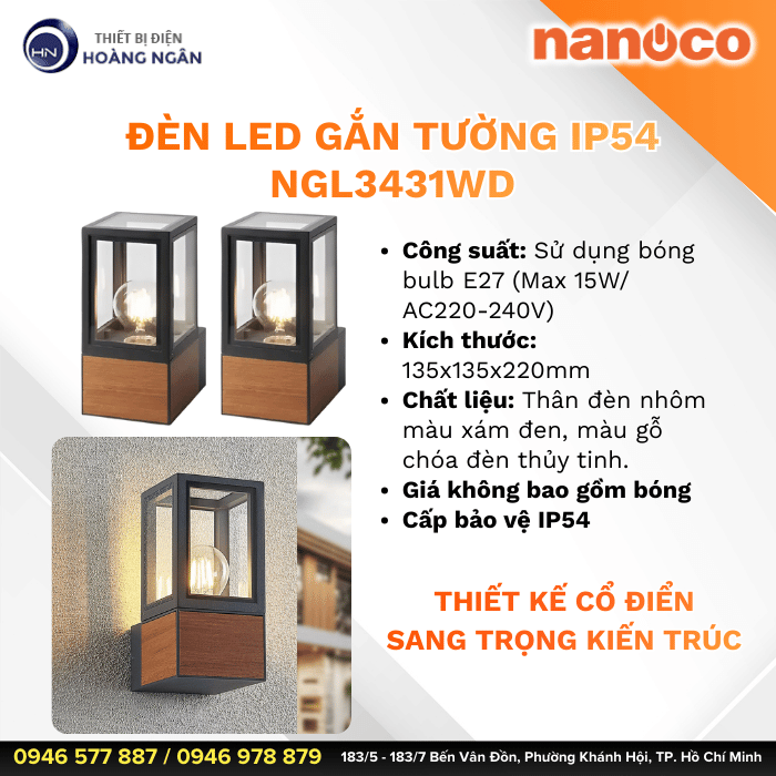 Đèn LED Gắn Tường Ngoài Trời NGL3431WD Nanoco