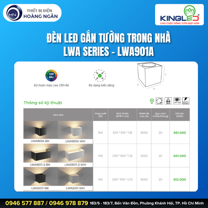 Đèn LED Gắn Tường Trong Nhà KingLED LWA901A