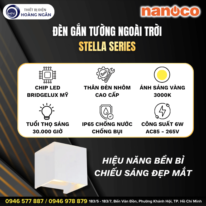 Đèn LED Ngoài Trời Gắn Tường Stella Series NBLS13SQW Nanoco
