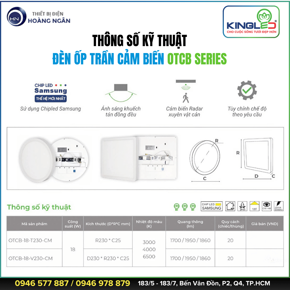 Đèn LED Ốp Trần Cảm Biến KingLED OTCB Series